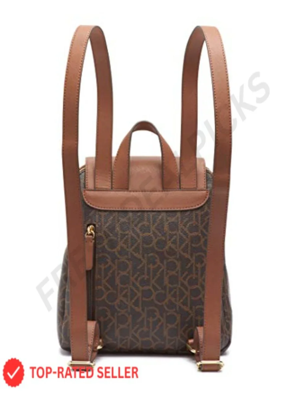 Calvin Klein Elaine Signature Leather Backpack - Anti-Theft Zip Pockets,